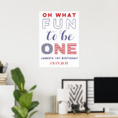 Red White Blue America 1st Birthday Welcome Sign Poster (Thuiskantoor)