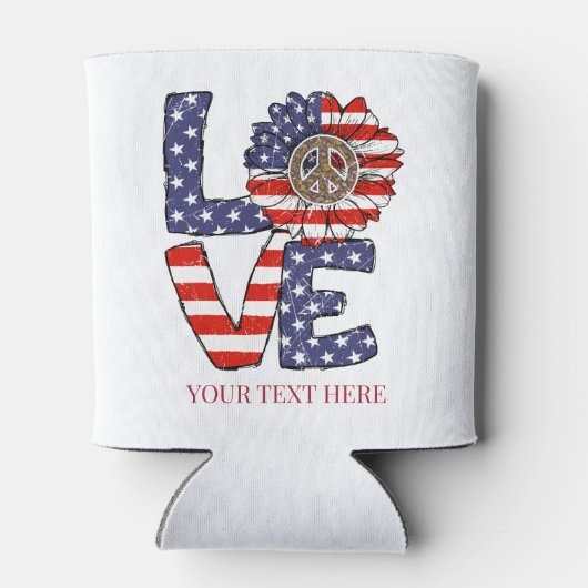 Red White Blue American Flag Love Peace Hippie Blikjeskoeler (Achterkant)