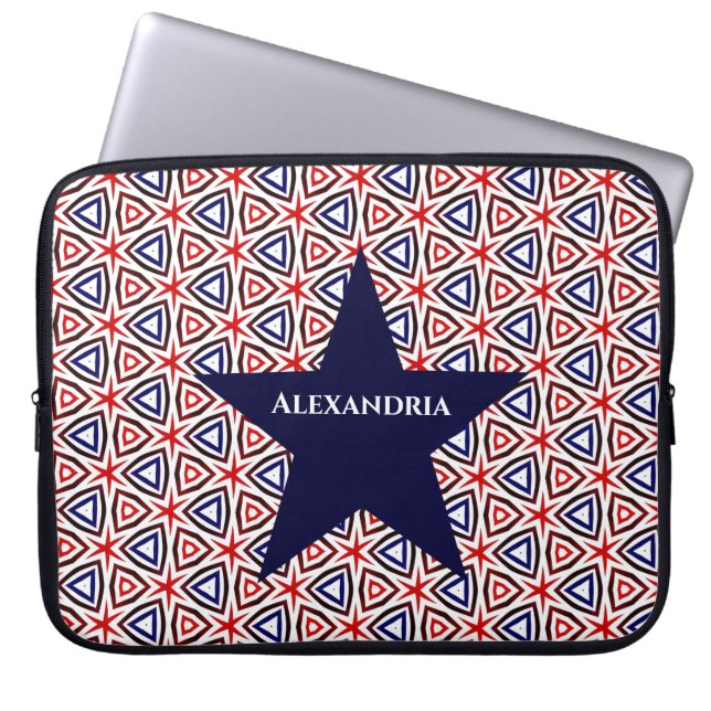 Red White Blue American Patriotic Modern Pattern Laptop Sleeve (Voorkant)