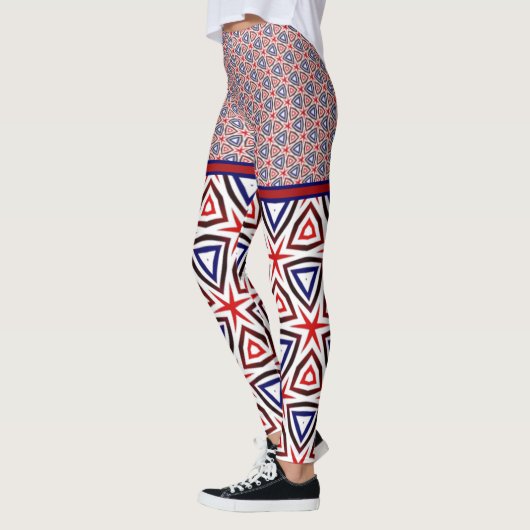 Red White Blue American Patriotic Modern Pattern Leggings (Links)