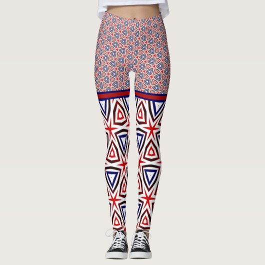 Red White Blue American Patriotic Modern Pattern Leggings (Voorkant)