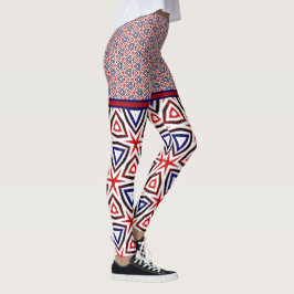 Red White Blue American Patriotic Modern Pattern Leggings