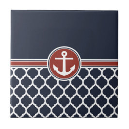 Red White Blue Anchor Moroccan Lattice Tegeltje