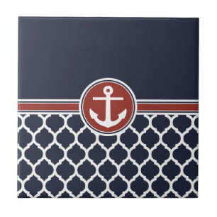 Red White Blue Anchor Moroccan Lattice Tegeltje