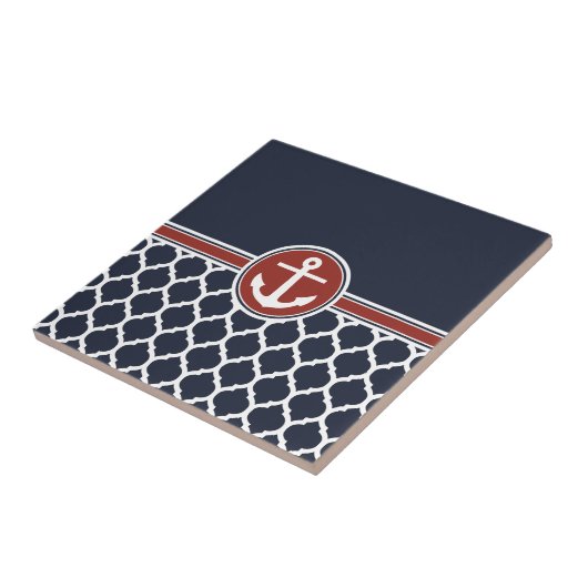Red White Blue Anchor Moroccan Lattice Tegeltje (Zijkant)