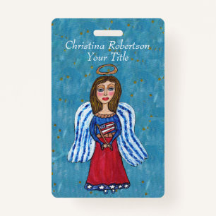 Red White Blue Angel American Flag Gold Stars Badge