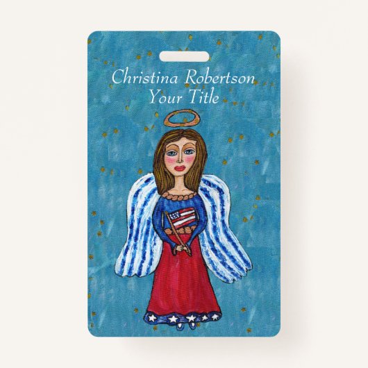 Red White Blue Angel American Flag Gold Stars Badge (Voorkant)
