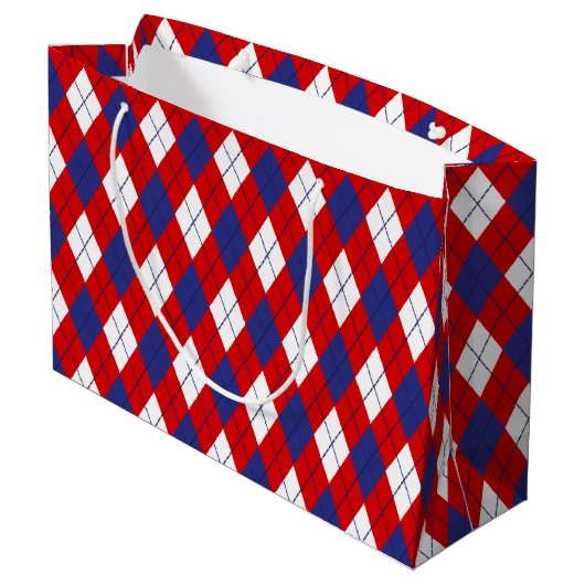 Red White Blue Argyle 1-GIFT BAG L Large Cadeautasje (Achterkant Gekanteld)