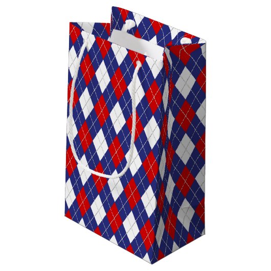 Red, White-Blue Argyle 2-GIFT BAG S Klein Cadeauzakje (Achterkant Gekanteld)