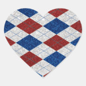Red, White, Blue Argyle 4 Glitter Hart Sticker (Voorkant)