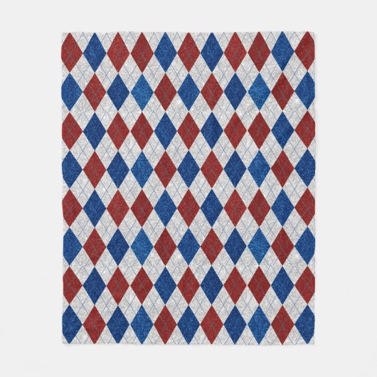 Red, White, Blue Argyle 4 Glitter Picnic Fleece Deken (Voorkant)