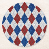 Red, White, Blue Argyle 4 Glitter Ronde Kartonnen Onderzetter (Voorkant)