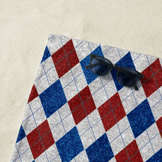 Red, White, Blue Argyle 4 Glitter Strandlaken (In situ)