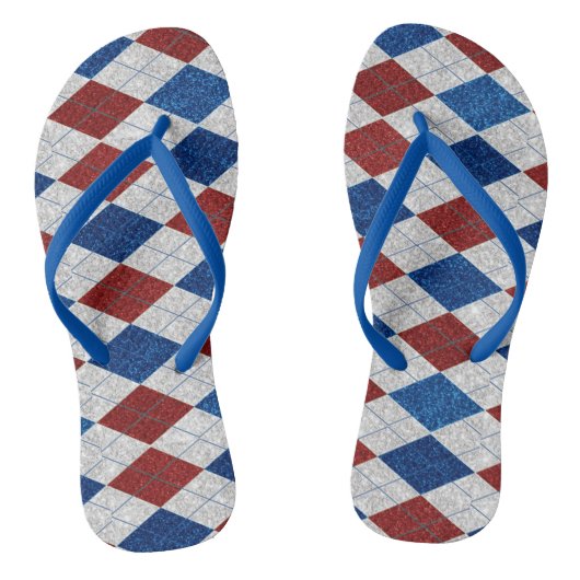 Red, White, Blue Argyle 4 Glitter Teenslippers (Voetbed)