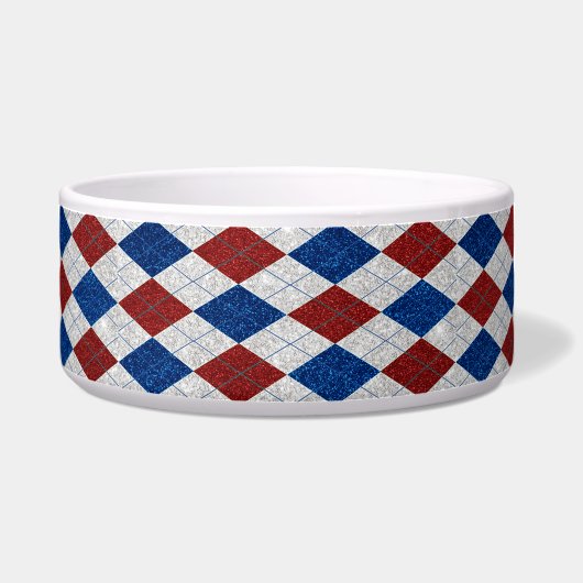 Red, White, Blue Argyle 4 Glitter Voerbakje (Voorkant)
