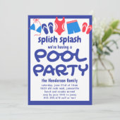 Red White Blue Backyard Pool Party nodiging Kaart (Staand voorkant)