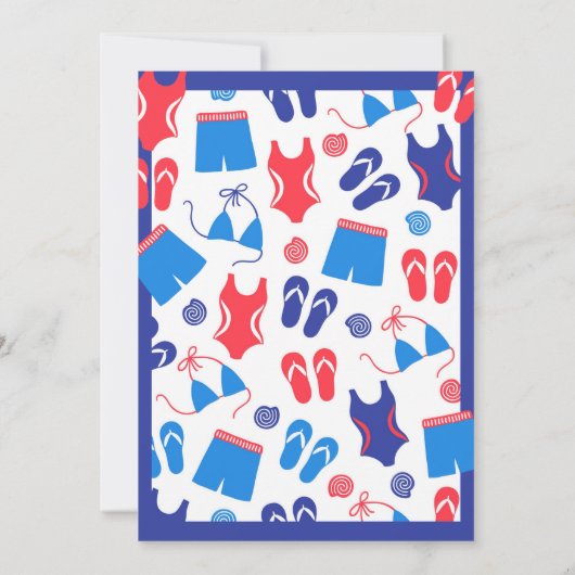 Red White Blue Backyard Pool Party nodiging Kaart (Achterkant)