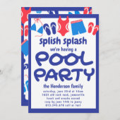 Red White Blue Backyard Pool Party nodiging Kaart (Voorkant / Achterkant)