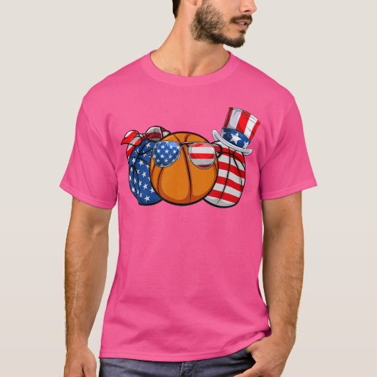 Red White Blue Basketball Lover Patriotic 4th of J T-shirt (Voorkant)