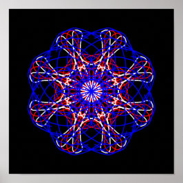 Red White Blue Black Abstract Art Kaleidoscoop Poster