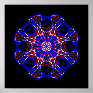 Red White Blue Black Abstract Art Kaleidoscoop Poster