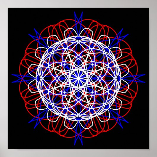 Red White Blue Black Abstract Art Kaleidoscoop Poster (Voorkant)