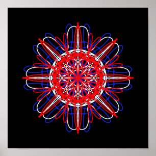 Red White Blue Black Abstract Art Kaleidoscoop Poster