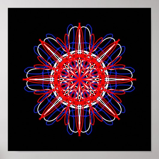 Red White Blue Black Abstract Art Kaleidoscoop Poster (Voorkant)