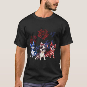 Red White Blue Boston Terrier vs vlag 4 juli T-shirt