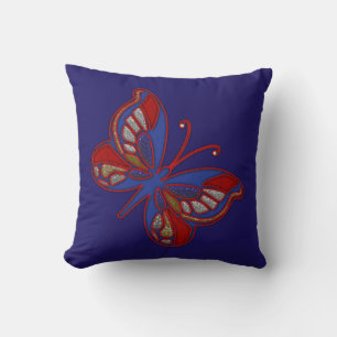 Red White Blue Butterfly-Blue Sq Sierkussen
