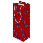 Red White Blue Butterfly Red Wine Gift Bag Wijn Cadeautas (Achterkant Gekanteld)
