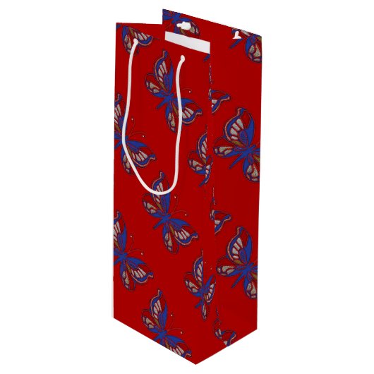 Red White Blue Butterfly Red Wine Gift Bag Wijn Cadeautas (Voorkant Gekanteld)