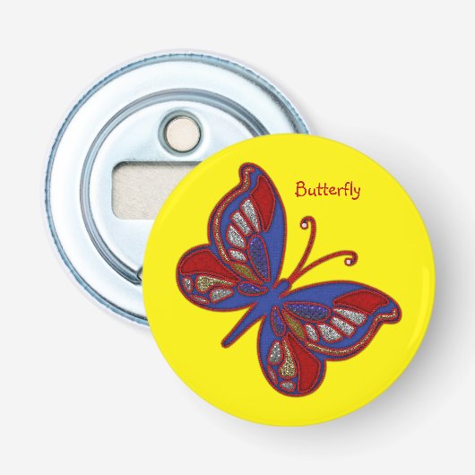 Red White Blue Butterfly Yellow Bottle Open Button Flesopener (Voorkant)