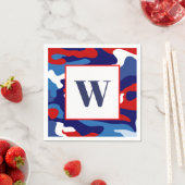 Red White Blue Camo Monogram Party Napkins Servet (Insitu)
