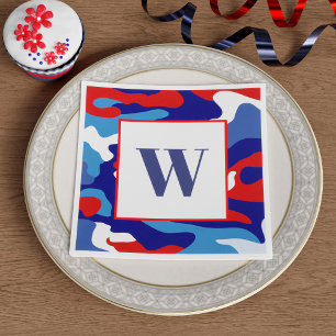 Red White Blue Camo Monogram Servet