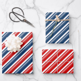 Red White & Blue Candy Cane Stripe Vakantie Inpakpapier Vel