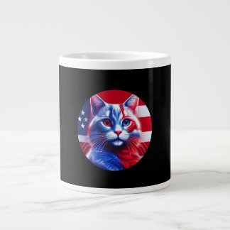 Red White & Blue Cat With American Flag Background Grote Koffiekop