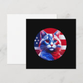 Red White & Blue Cat With American Flag Background Kaart (Voorkant / Achterkant)