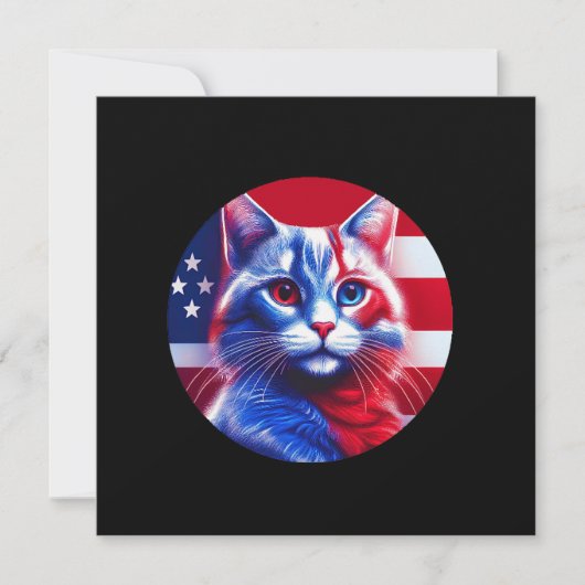 Red White & Blue Cat With American Flag Background Kaart (Voorkant)