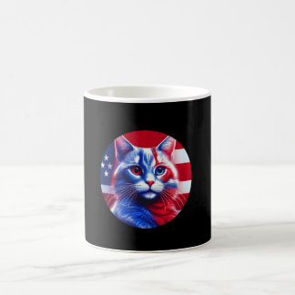 Red White & Blue Cat With American Flag Background Koffiemok