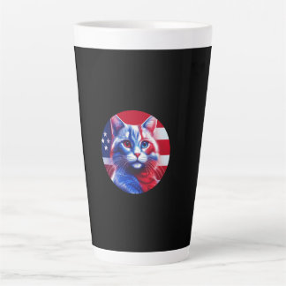 Red White & Blue Cat With American Flag Background Latte Mok