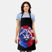 Red White & Blue Cat With American Flag Background Schort (Gedragen)