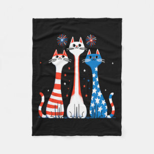 Red White Blue Cats Usa Vlag Vuurwerk 4 juli Fleece Deken