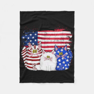 Red White Blue Cats Usa Vlag Vuurwerk 4 juli Fleece Deken