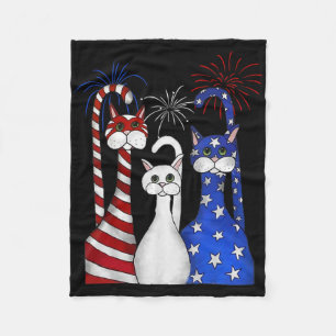 Red White Blue Cats Usa Vlag Vuurwerk 4 juli Fleece Deken