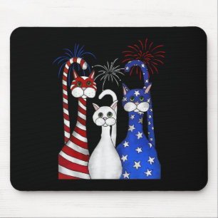 Red White Blue Cats Usa Vlag Vuurwerk 4 juli Muismat