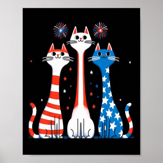 Red White Blue Cats Usa Vlag Vuurwerk 4 juli Poster (Voorkant)