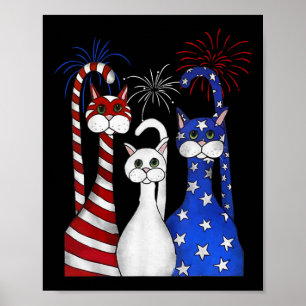 Red White Blue Cats Usa Vlag Vuurwerk 4 juli Poster