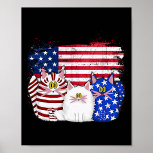 Red White Blue Cats Usa Vlag Vuurwerk 4 juli Poster