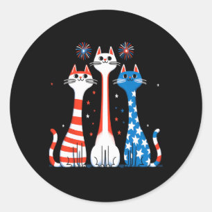 Red White Blue Cats Usa Vlag Vuurwerk 4 juli Ronde Sticker